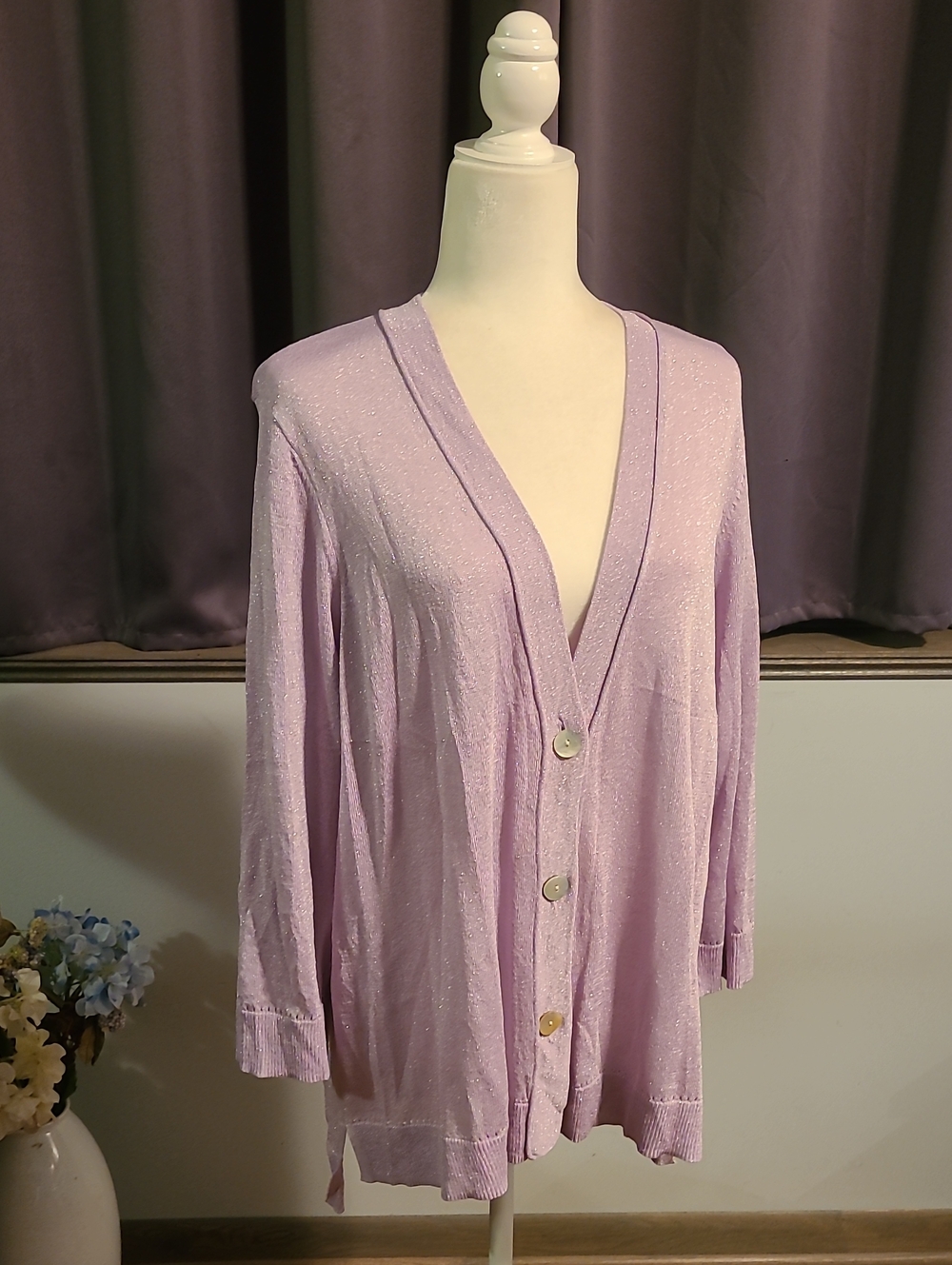 Chico's NWT Sparkly Lavender Button-Front Women's Sweater Cardigan - Size 3